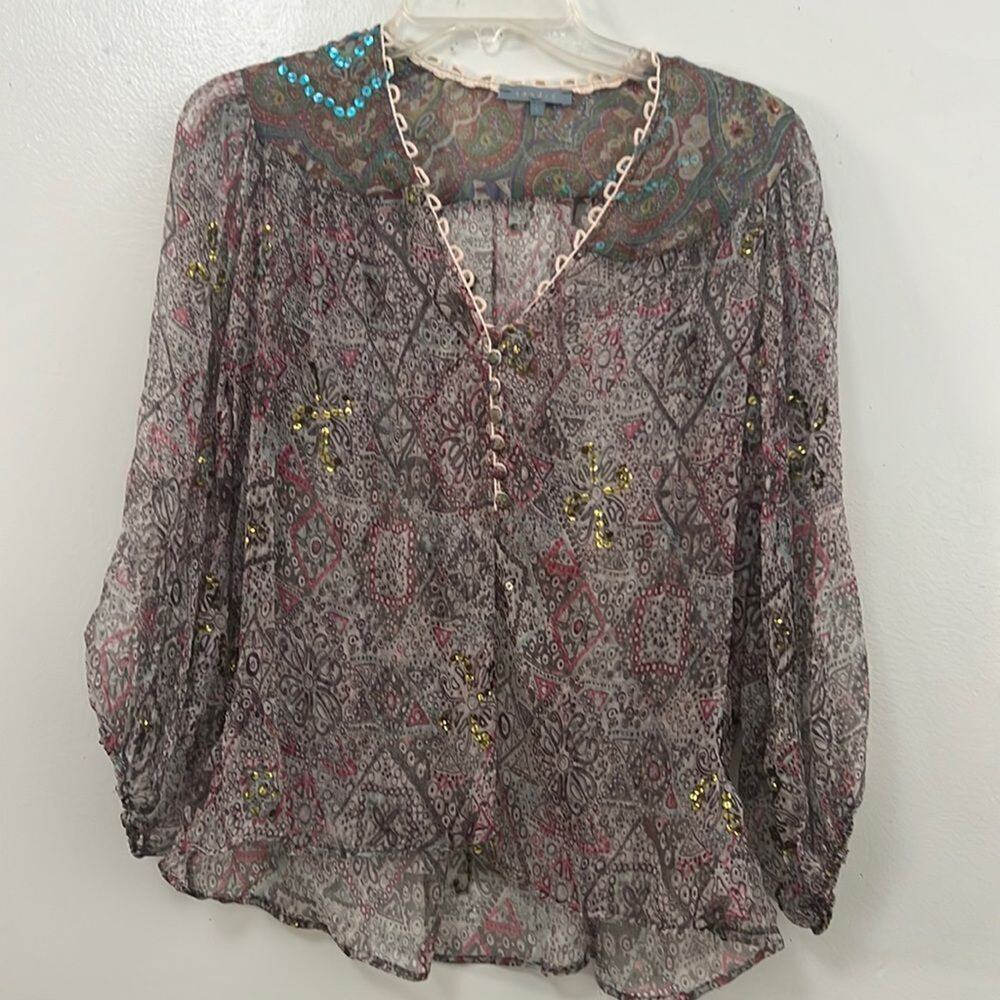 SANDRO SHEER SILK BLOUSE‎ SIZE L